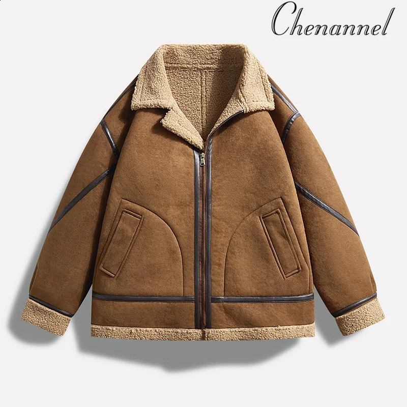 American retro fur one piece coat mens winter thickened and fleece leather jacket air force pilot lamb 251023