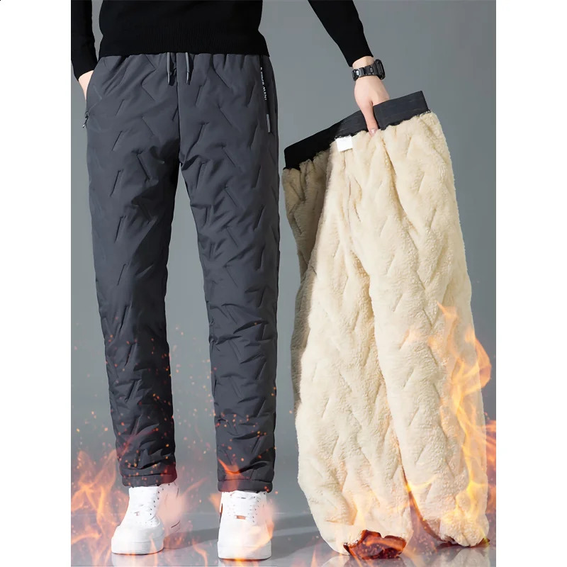 Mens Pants Black Large Size Lamb Velvet Casual Long Autumn Winter Plus Thickened Outside Windproof Warm 251023