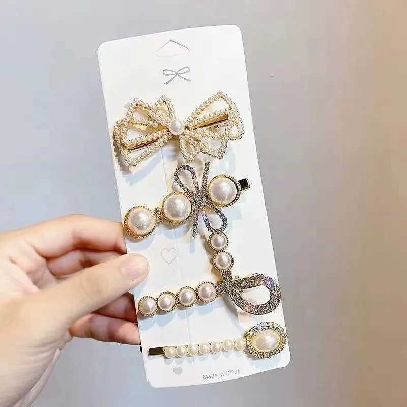 Retro 5 Piece Hair Clip Simple Pearl Side Clip for Wen Girls band Hairpins Barrettes Ins Black Froral Hair Accories Y251023