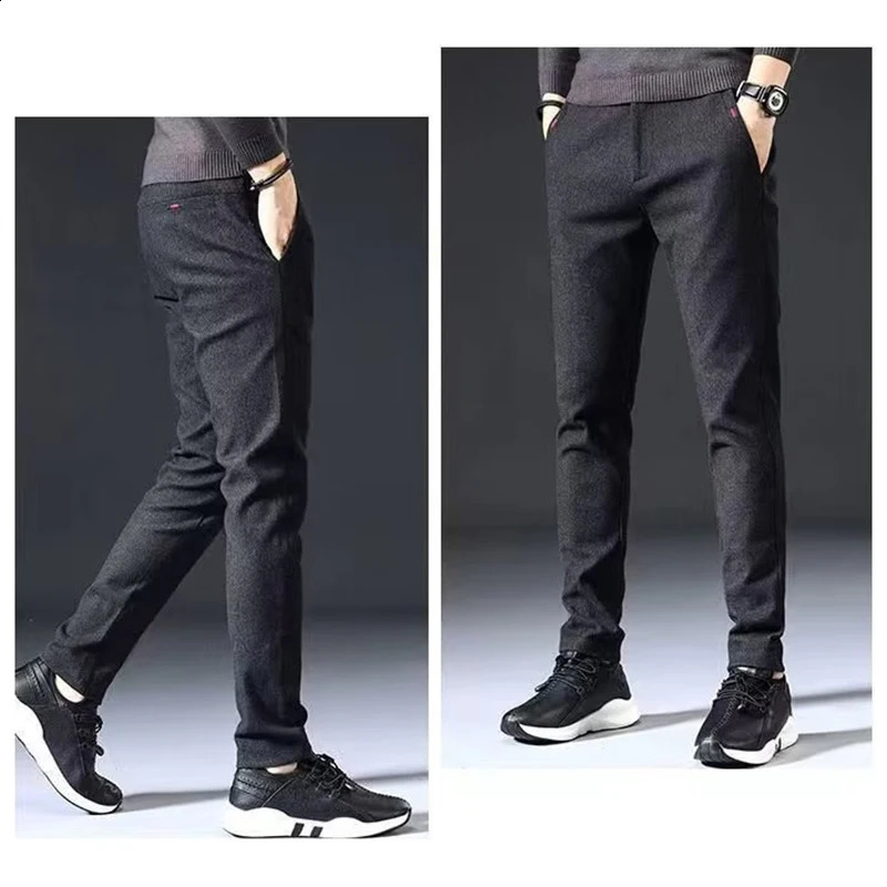 Mens Straight Leg Long Daily Pants Casual Slim Fit Narrow Trousers Stylish Male Suit Work Fashion Blue Gray 251023