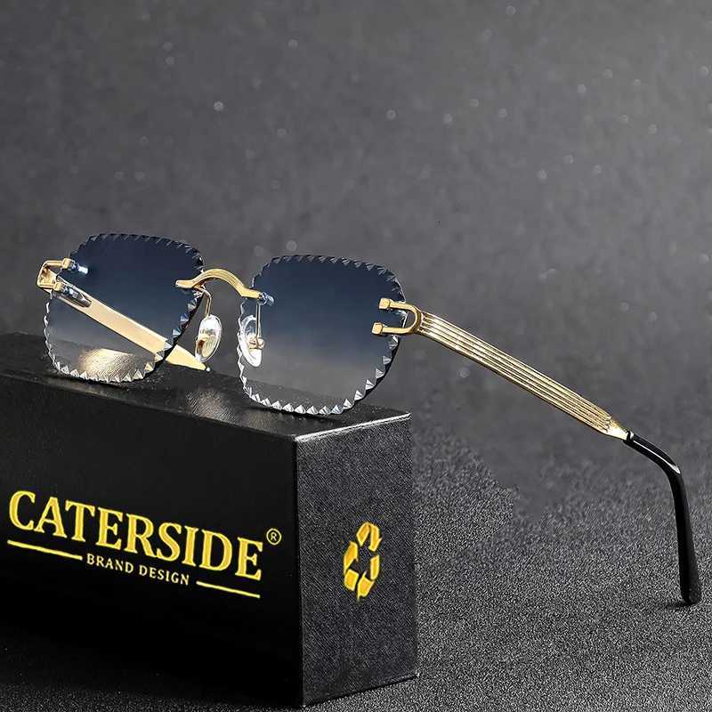 CATERSIDE New Rimless Sunglasses Men Square Fashion Cutting Lens Brand Design Sun Glasses for Women Party Festival Eyewear GiftW251023