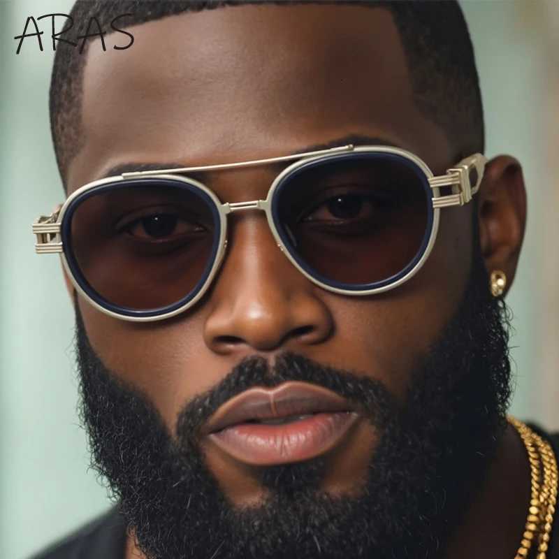 Vintage Punk Oval Sunglasses Men 2025 Luxury Brand Steampunk Double Beam Sun Glasses For Male Retro Trendy Eyewear UV400 ShadesW251023