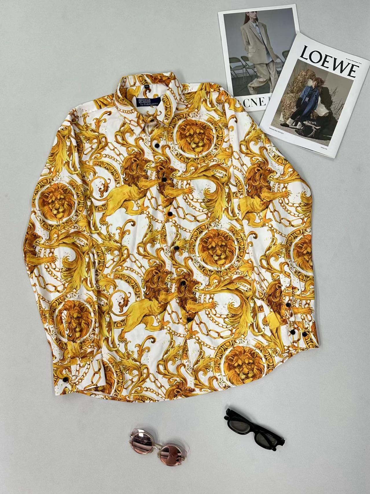 Men's Loose Print Shirt, Casual Long Sleeve, Suitable for Spring and Autumn, Trendy Streetwear, Comfortable Fit-NO16