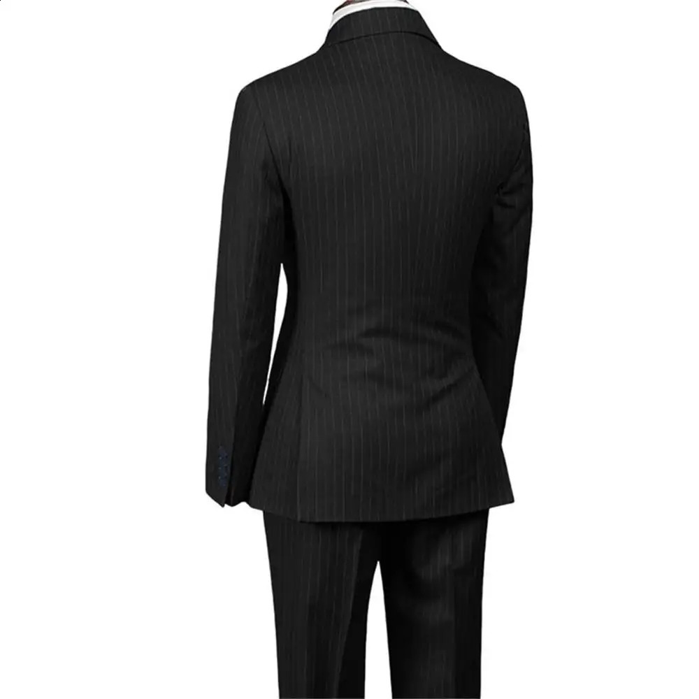 Navy Blue Striped mens business suit set Jacket striped pants Double breasted slim fit Mens Wedding Banquet Dress 251023