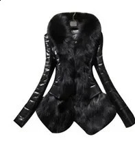 Winter Slim Fur Collar Pu Leather Long Sleeve Medium And Fashion Street Splicing Thin Coat 251018