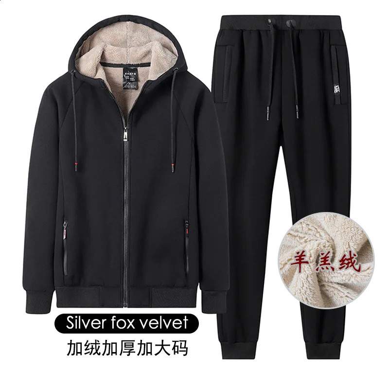 Lamb cashmere Hoodie Pant Tracksuit Men Thick Winter Casual Hooded Track Suit Warm Fleece Sweatshirt 251023