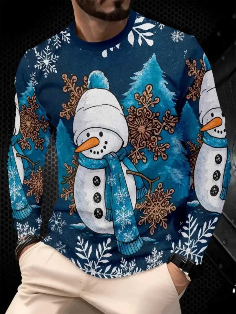 3D Printed Snowman Graphic Long Sleeve TShirt Fashion Santa Clause Pattern ONeck Pullover Mens Christmas Elements Casual TopsXJ251023