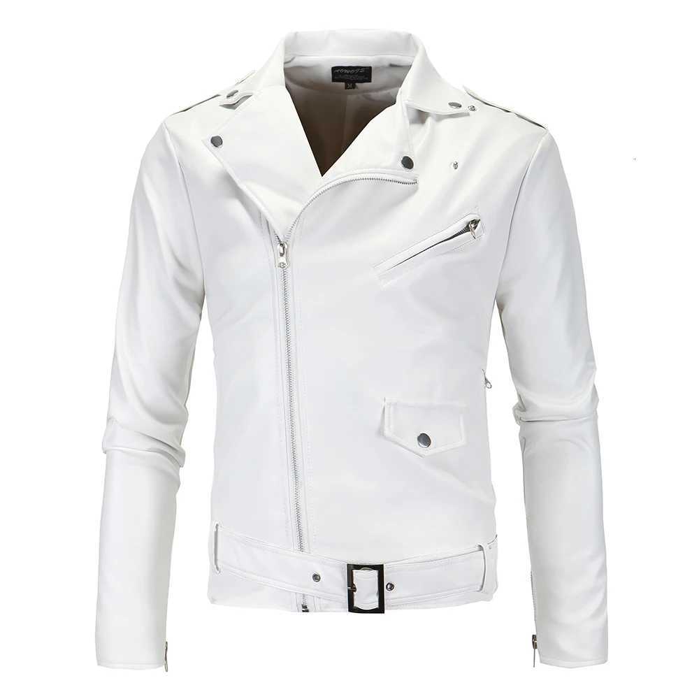 Men Slim White Leather Jackets Oblique Zipper Motorcycle Jackets New Men Outwear Moto Biker PU Leather Coats Size 4XL W251023