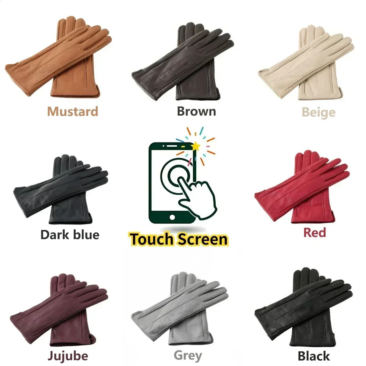 Womens Sheepskin Good Quality Gloves Winter Warm Plus Velvet Short Thin Touch Screen Driving Color Womens Leather Gloves 251020