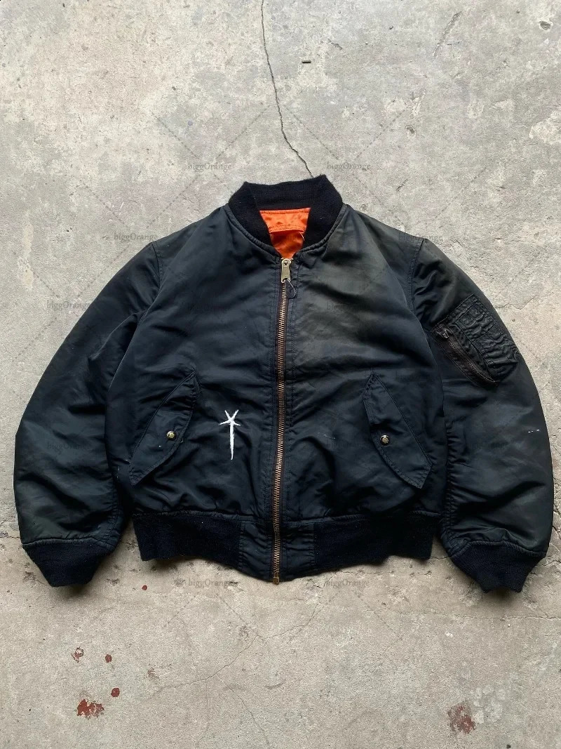 Hiphop Trendy Casual Loose Streetwear Flight Jacket Men Gothic Punk Harajuku Retro y Multipocket Warm Cotton Coat 251023