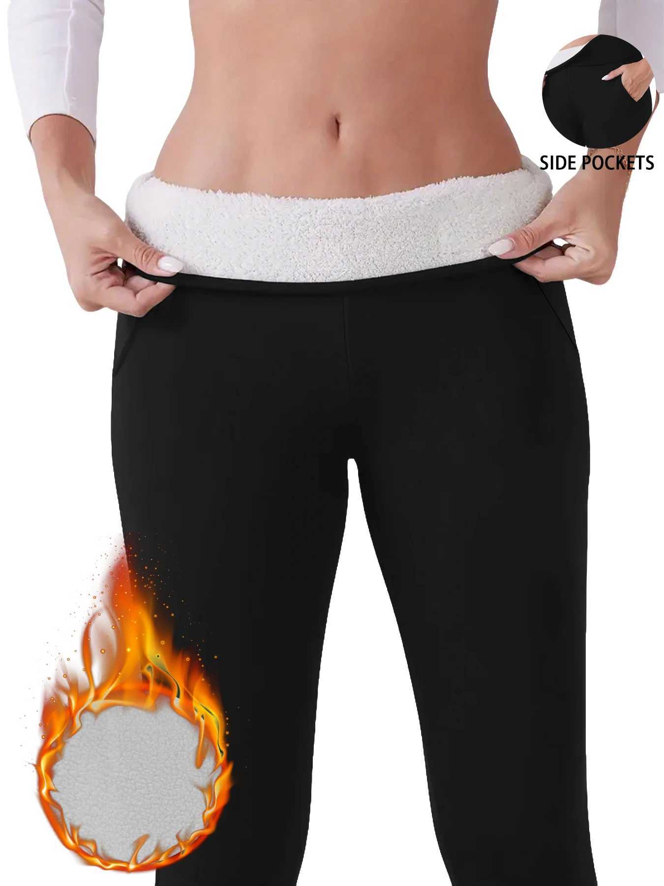 Womens High Waisted FleeceLined Leggings With Pockets Thick Soft Tummy Control Workout Yoga Thermal Warm Pants for Cold WinterT251023