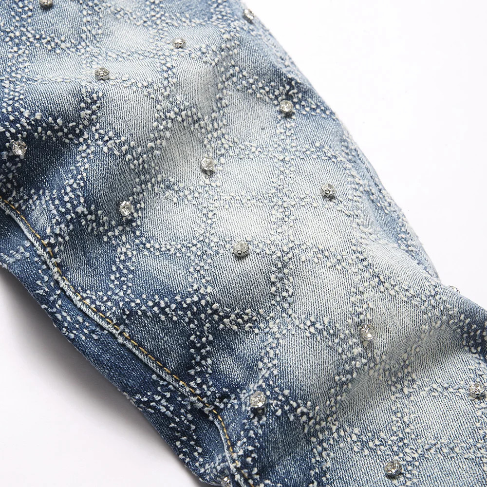 Mens Crystal Boot Cut Denim Jeans Rhinestone Slim Flared Stretch Pants Streetwear Good Quality Blue Cotton Trousers 251021