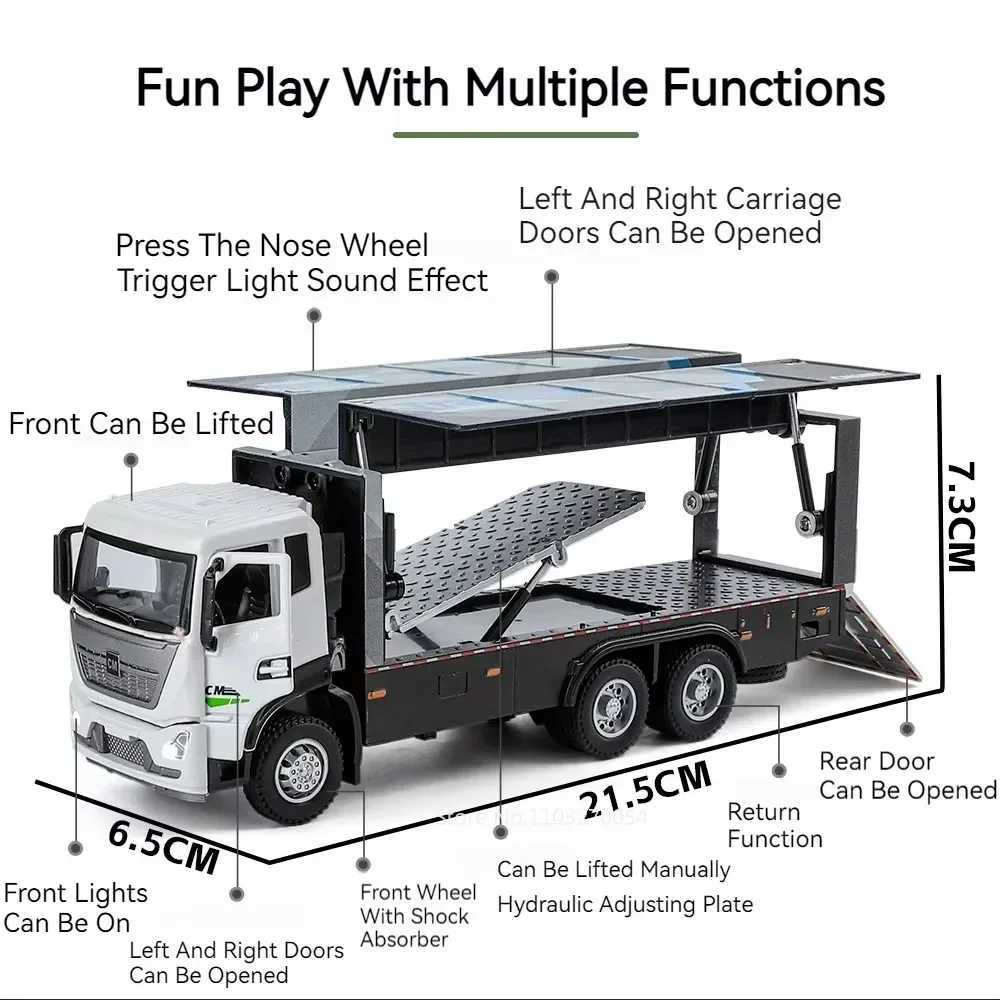 132 Container Transport Truck Alloy Diecast Model Toys Car Doors Opened Sound Light Pull Back Vehice Childrens Puzzle Toy GiftT251023