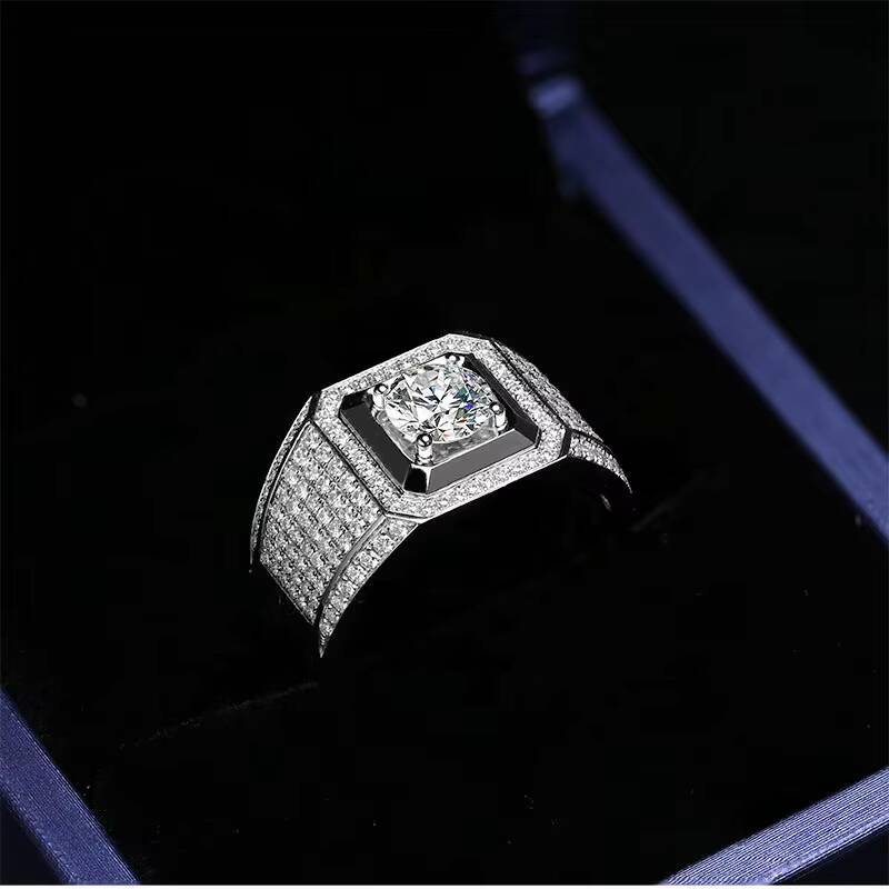 18K White Gold Ring Moissanite Diamond Engagement Men Ring