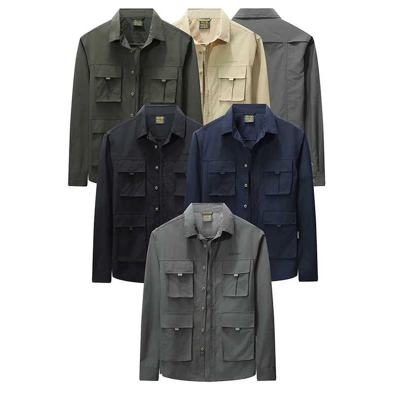 Mens Casual Light Jacket Outdoor Camping Military Tactical FourPocket Lapel Shirt New Casual LongSleeved Coat W251023