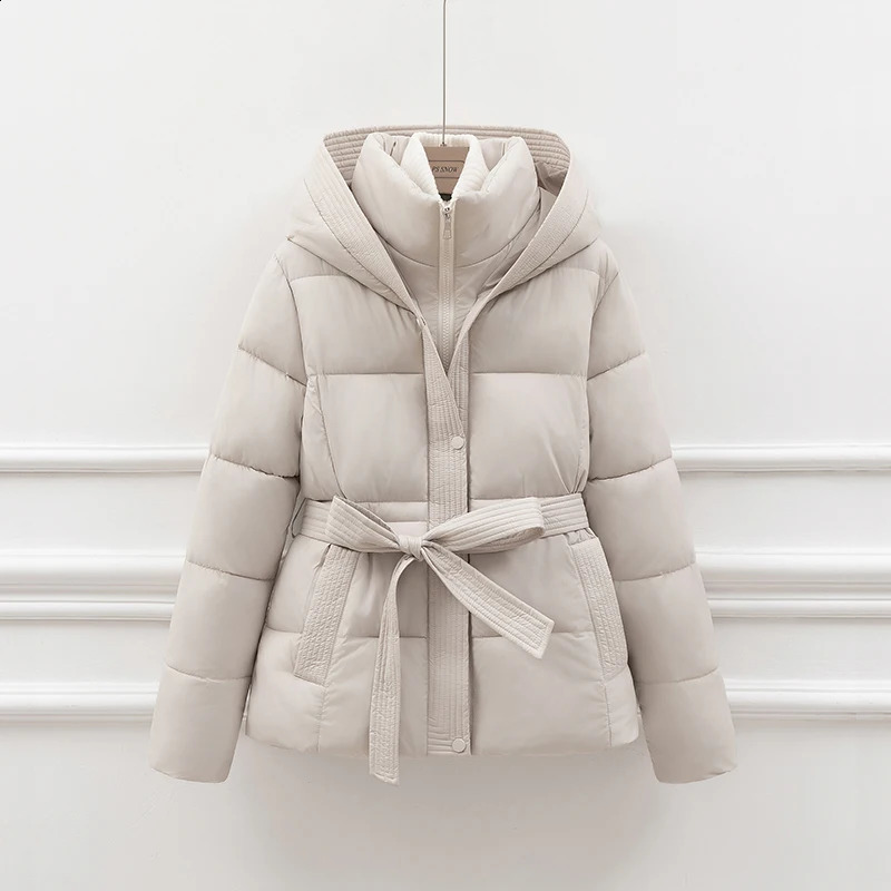 Slimming ort down Cotton Jaet Womens Thiened Winter Coat with Hood Dstring Waist Sli Outerwear for Ladies 251021