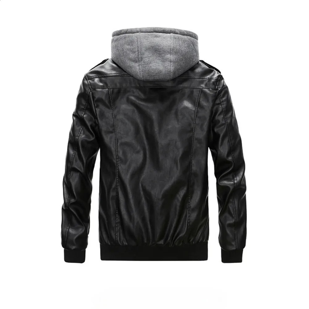 Winter Leather Jacket Mens Hooded Multipocket Large Size PU Coat Casual Clothing 251023