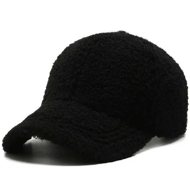 Big Solid Artificial Lamb Wool Baseball Wen Men Autumn Winter Hats Keep Warm Plush Baseball s Outdoor Dad HatW251023