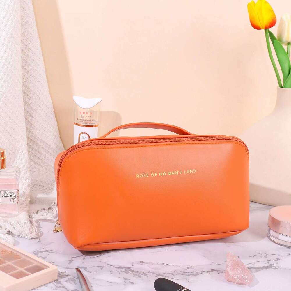 Accordion PU Leather Handbag Enhancing Appearance Pillow Cosmetics Toiletries Large Capacity Partitioned Storage Makeup Bag