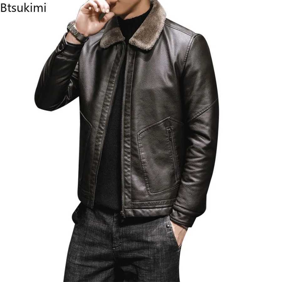 2025 Mens Winter Leather Jacket Middleaged and Elderly Collar and Plush Fur Integrated Casual and Loose Leather Jacket for Men W251023