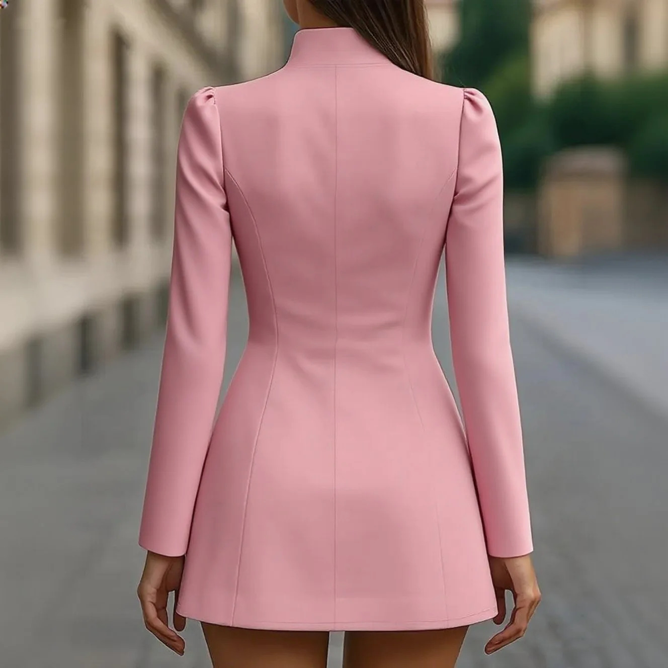 Womens Turtleneck Dress Suit Singlebreasted High Waist Slim Long Sleeve Korean Style Office Pink Mini Skirt 251022