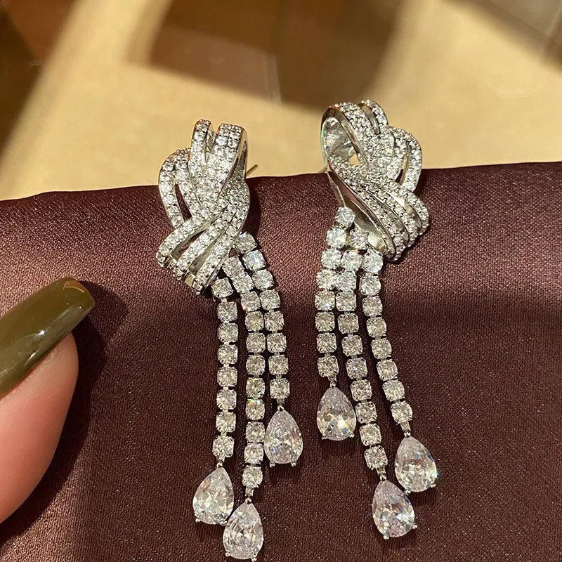 Vintage Style Bow Knot Water Drop Tassel Earrings Temperament Earrings 251018