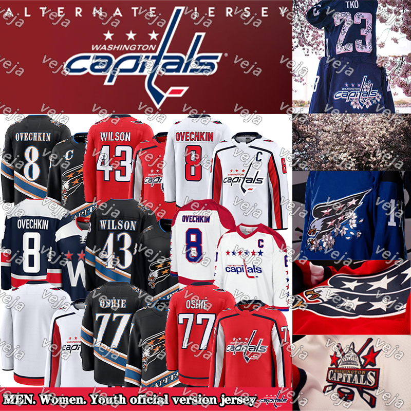 Capitals Jersey #8 Alex Ovechkin Jersey Strome Tom Wilsons Jersey Pierre-Luc Dubois Dylann Stromees T.J. Oshie Aliaksei Protas Jakob Chychrun Hockey Jerseys