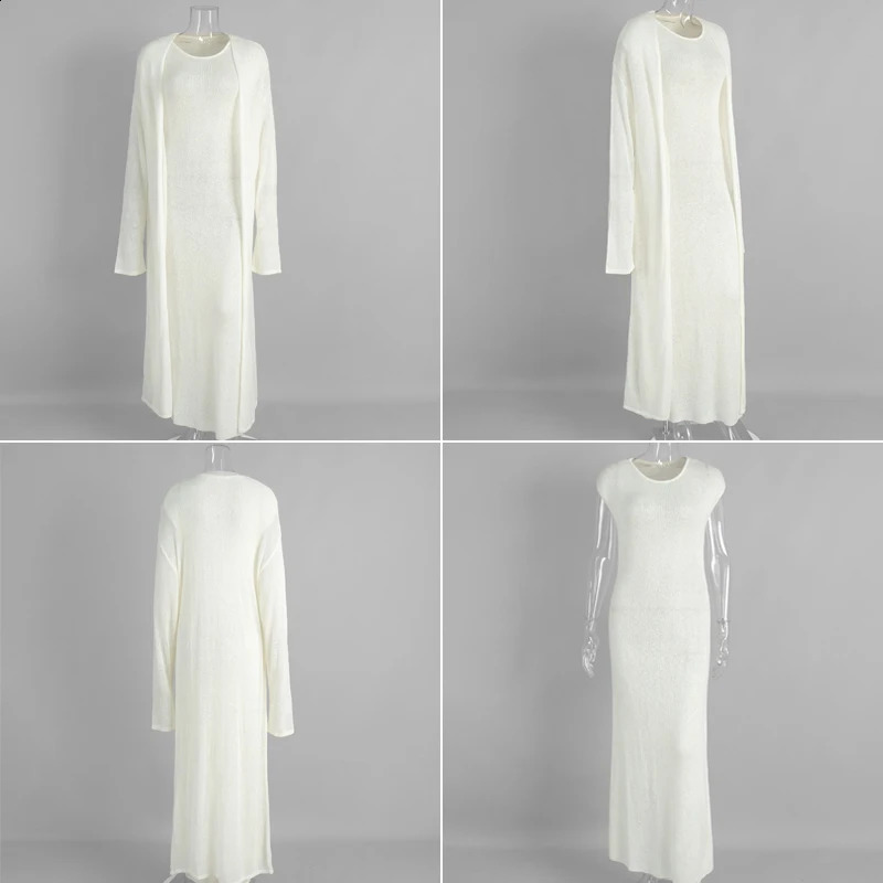 Tuularose Knit Dress 2Piece Set Autumn Solid Loose Cardigan Casual Skirts Patchwork Basic Office Women 251022