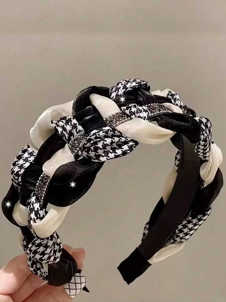 1pc elegant retro style woven band with sparkling rhinestones wide anti slip wens band hair accory Y251023