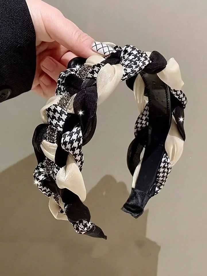 1pc elegant retro style woven band with sparkling rhinestones wide anti slip wens band hair accory Y251023