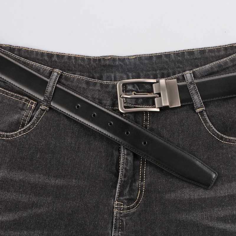 1pc Mens Leather Reversible Belt Rotate Black BuckleXJ251023