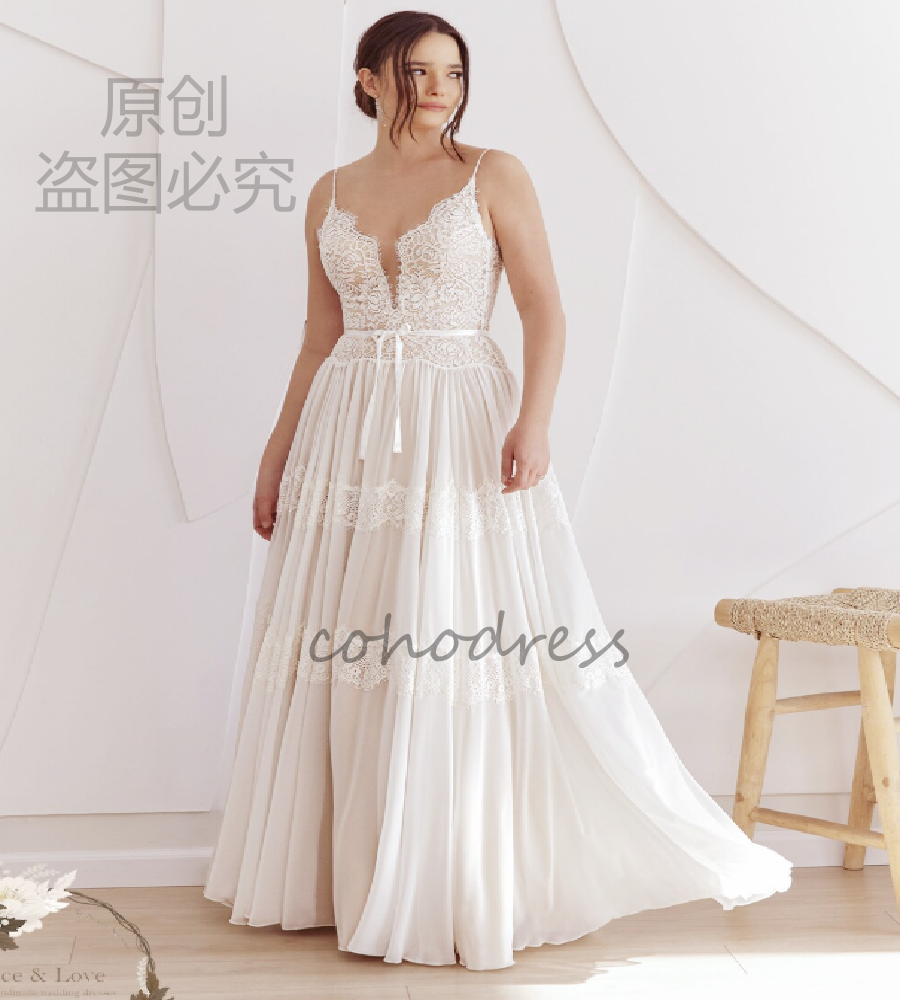 Spaghetti Straps Boho Beach Wedding Dress 2026 Chic Floor Lenght Lace Flowy Bohemian Bridal Dress Backless Elegant Civil Bride Dress Sexy Robe De Mari