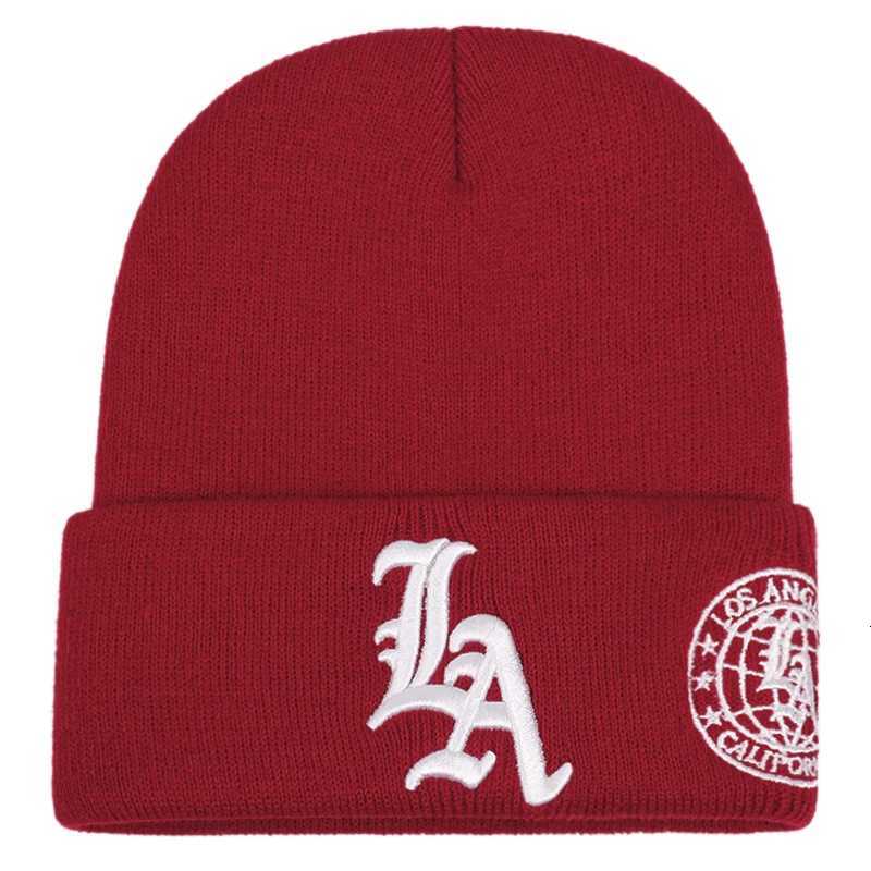 New LA letter side earth embroidery unisex casual beanie hat personalized hiphop fashion winter warm knit soft hat skull hatXJ251023