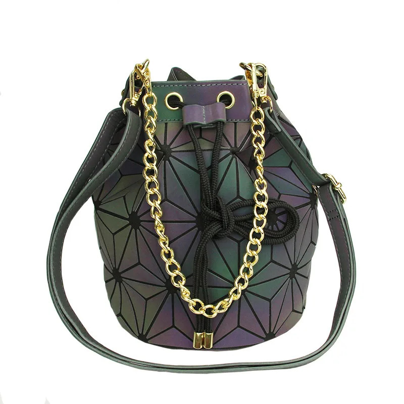 Women Bag Geometry Saser Plain Folding Bucket Bags Luminous Handbags Ladies Casual Tote Bao Drawstring Crossbody Bolsas 251018