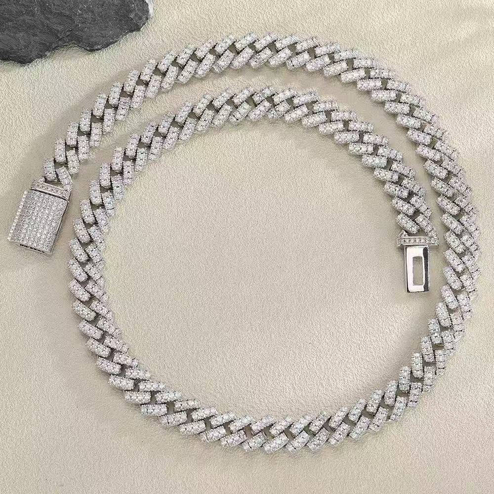 12mm Hip Hop Mens Chain Jewelry 925 Sterling Silver Fully Vvs Moissanite Cuban Link Chain in Stock