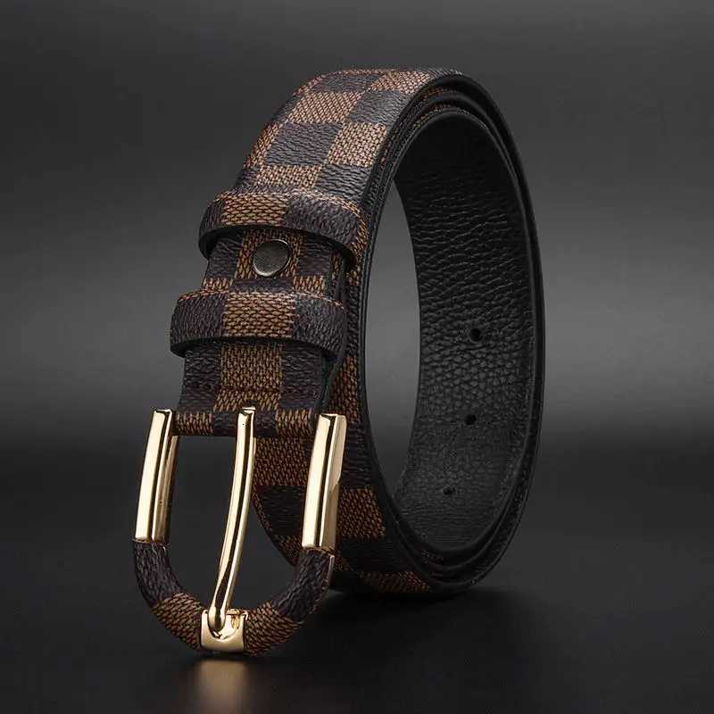 Mens button leather belt with top layer cowhide plaid fashionable trend high sense of fashionXJ251023