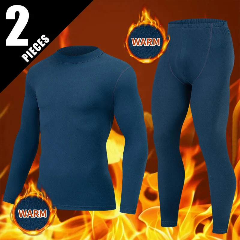 2pcs AutumnWinter Mens High Neck Fashion Solid Color Warm Underwear Set Thickened Large Half Top Tshirt Pants 251023