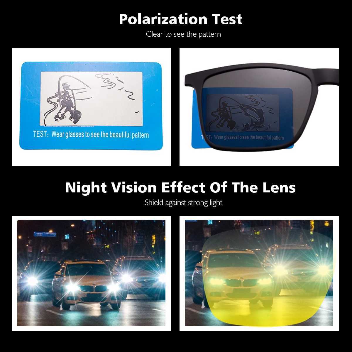 Unisex Polarized ClipOn Sunglasses Square UV400 Night Vision Driving Fishing Eyeglasses Clips Magnet Clip Men Sunglasses CoversW251023