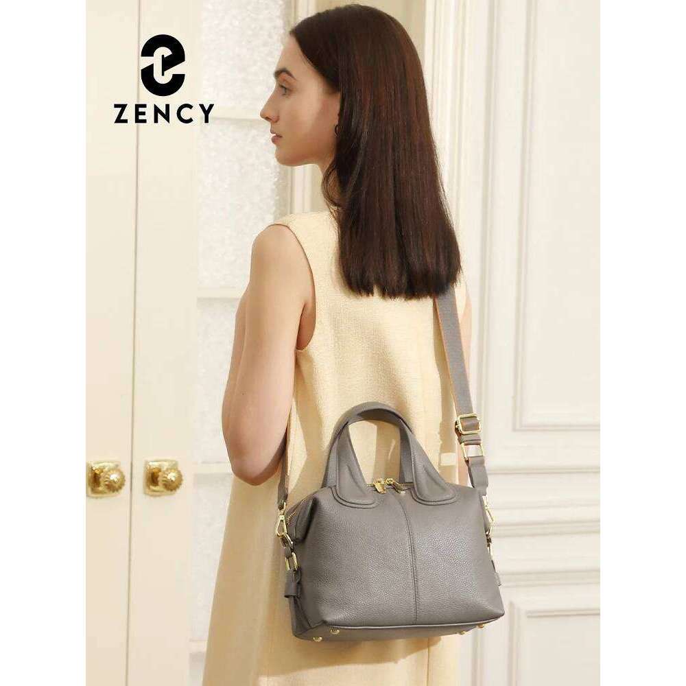 Zency 2 Straps Genuine Leather Top-handle For Women Vintage Boston Bag Shoulder Handbag Crossbody Large Capacity Bolsas 2025