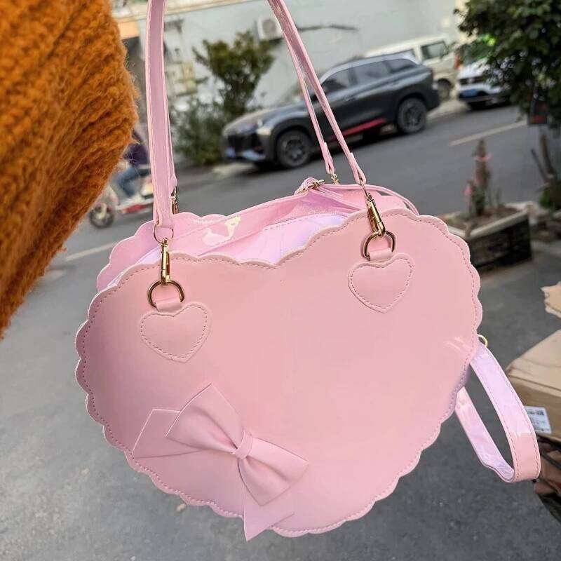 Heart Lolita Handbags Girls Bowknots Decor Japanese Shoulder Bags Two Sized Kawaii Shell Purses Cute Pink Messenger Bag Gifts
