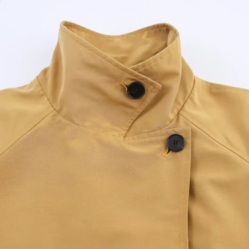 Solid Color Trench Coat Simple Fashionable Jacket Lady Loose High Collar Wind Protection Outerwear Streetwear 251018