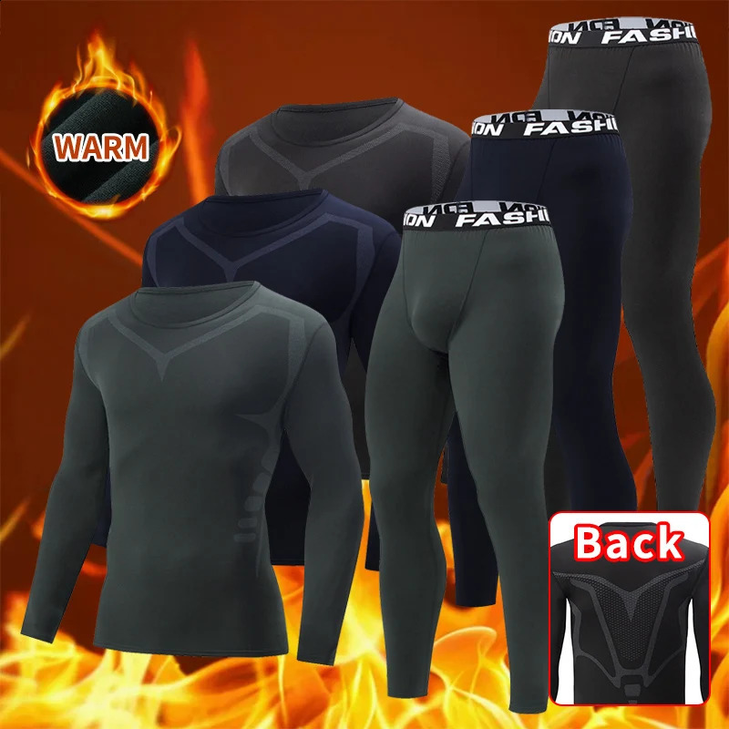 2 Pcs AutumnWinter Mens Sports and Leisure Warm Underwear Set Comfortable Large Stretch Athlete Round Neck Top Versatile Pants 251023