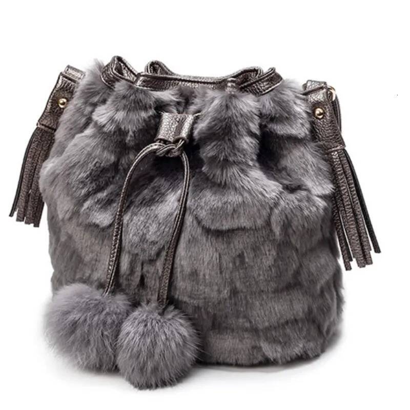 Autumn and winter new luxury handbag fur synthetic leather designer bag drawstring bucket bag plush leopard print spicy girl versatile women's sh