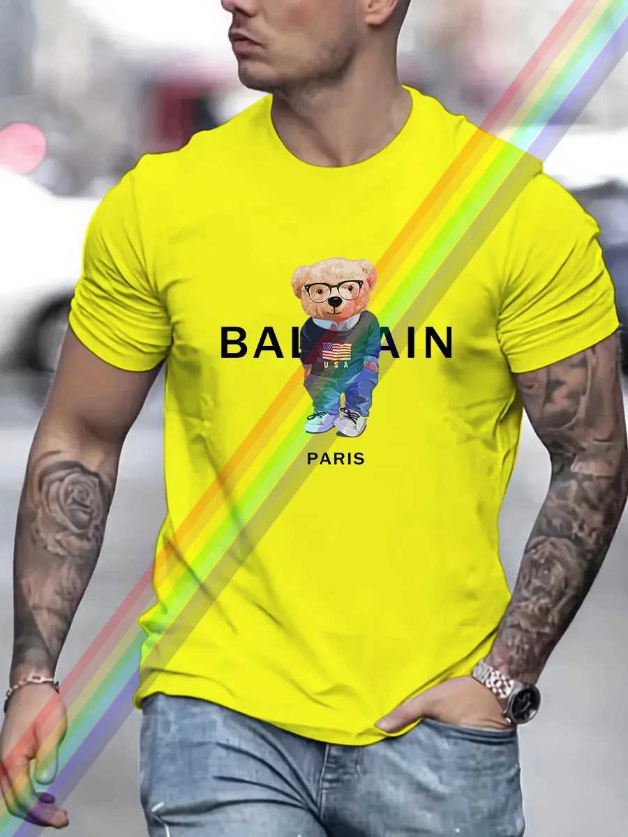 Luxury Brand USA Bear Paris Print T Shirt For Man Summer Vintage Unisex Oversized Tshirt Y2k Tops Short Sleeve MensXJ251023