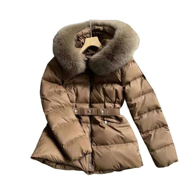 FASHION 2025 Winter Women Ultra Light Puffer Jacket Real Fox Fur Hooded 90% White Duck Down Coat Female Warm Slim Parkas Womens Coat