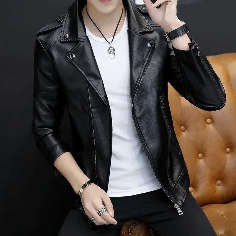 New Biker leather jacket autumn winter mens jacket Coat handsome PU leather jacket Korean Slim Fit Side zipper leather jacket W251023