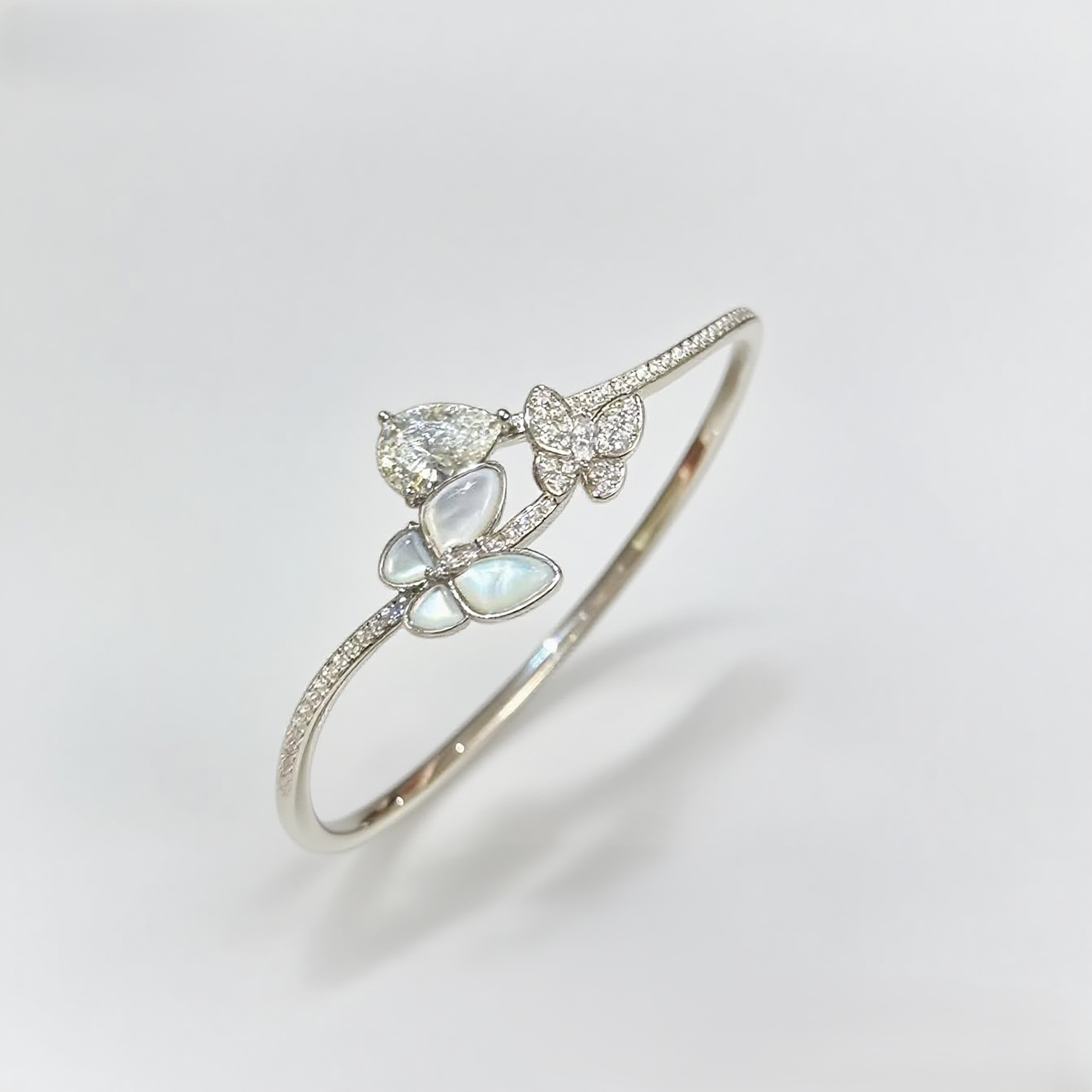 TaiYang New Gold Plated Copper Cat's Eye Butterfly Bracelet, Full Zirconia Teardrop Bangle with Elegant Floral Accents