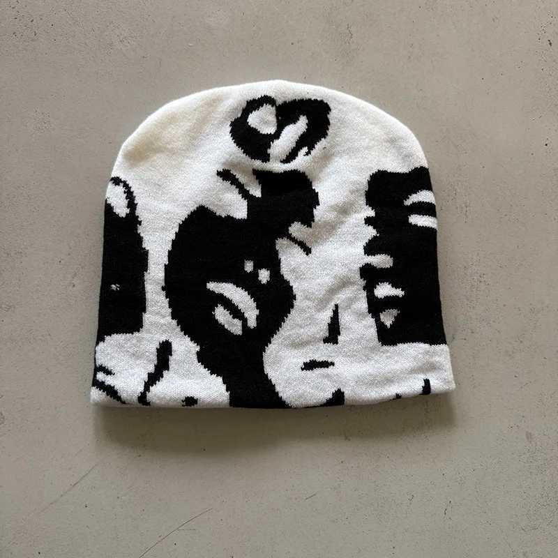 1pc Face Pattern Intarsia Beanie Hatswinter Casual windproof elastic skull CapSuitable for outdoor activities and daily wearXJ251023