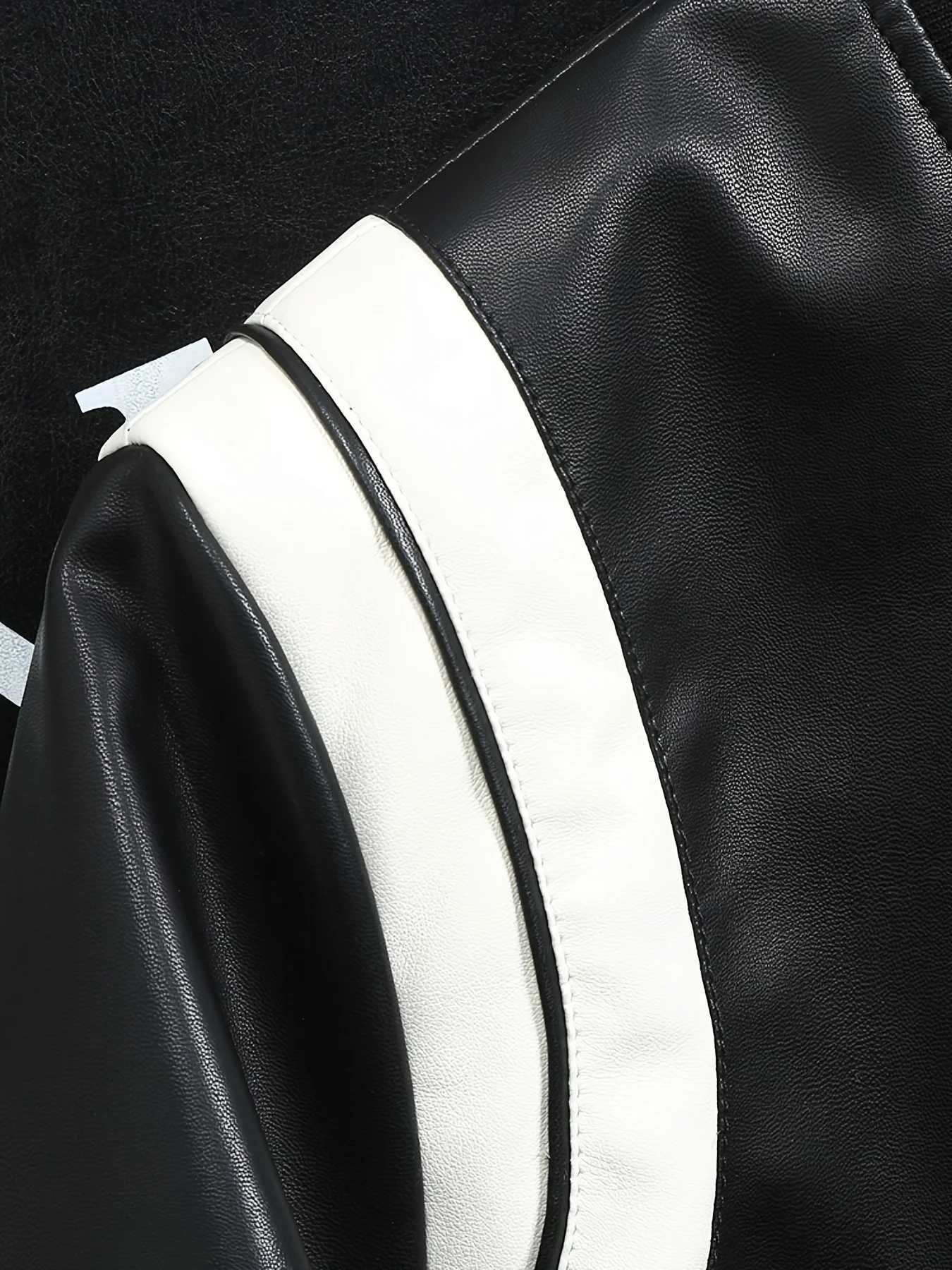 American Motorcycle Jacket Colorblock Soft Pu Baseball Bomber Leather Jacket W251023