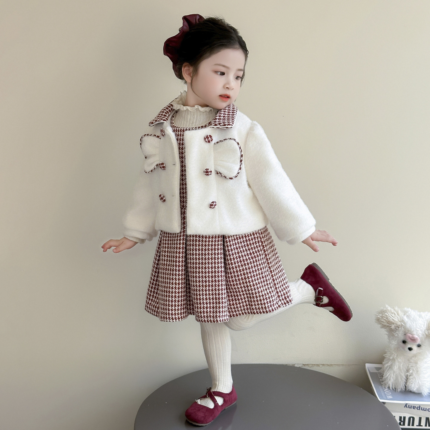 Girl designer fashion dress autumn and winter new fashion children's clothing winter baby girl wool dress fashion set